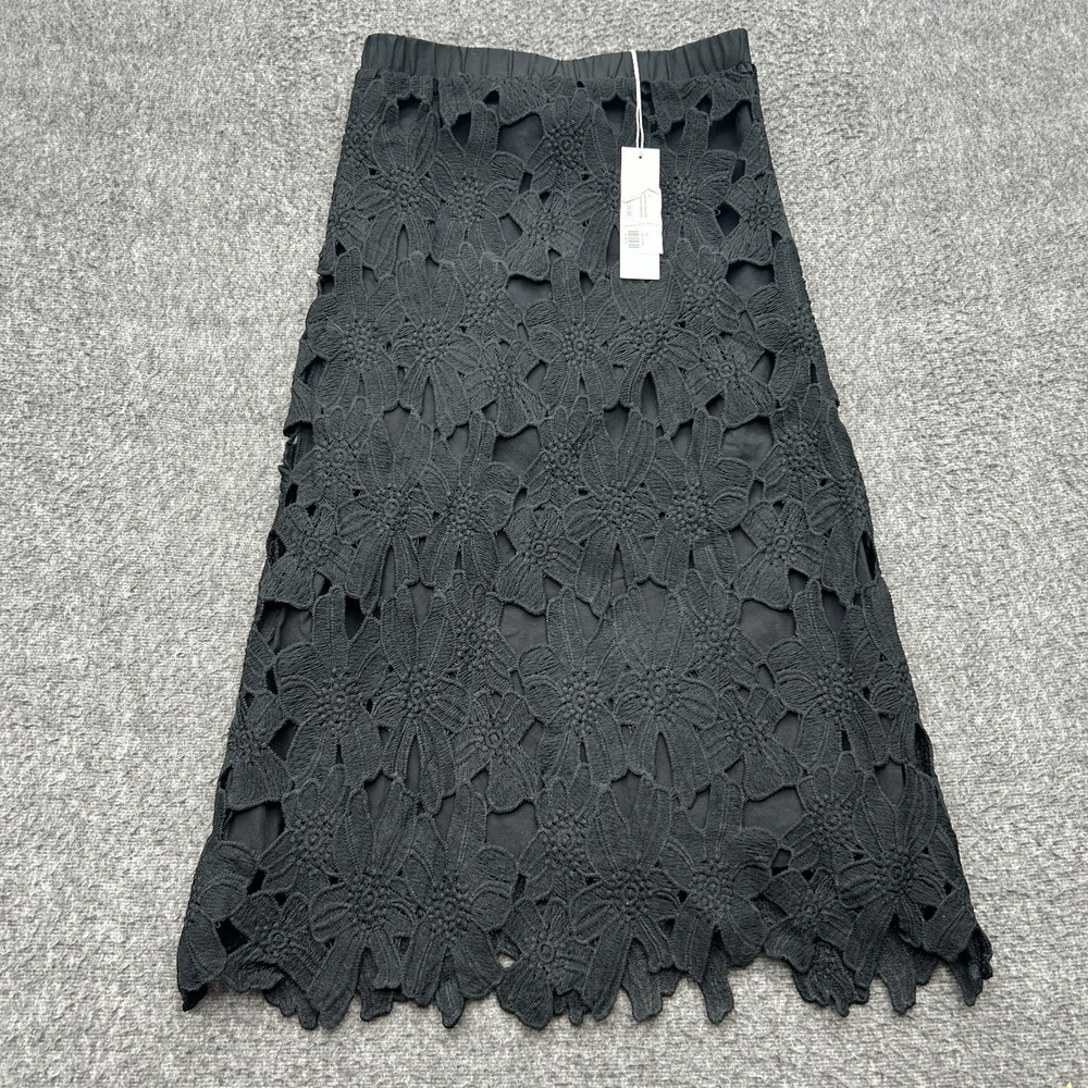 Zero‎ Degrees Celsius Black Cutout Lace Midi Skirt Whimsigoth Goth Vamp Punk XS